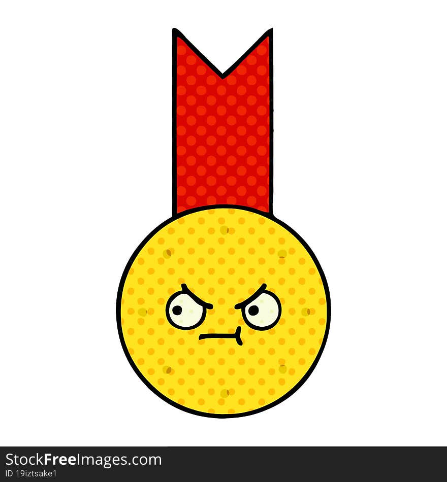 comic book style cartoon of a gold medal