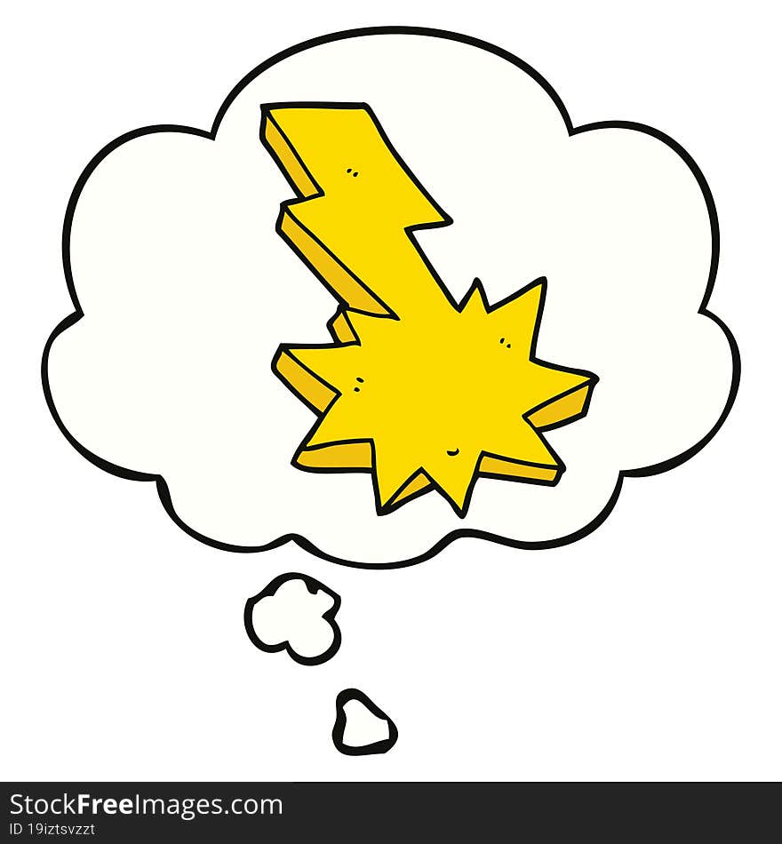 cartoon lightning strike and thought bubble