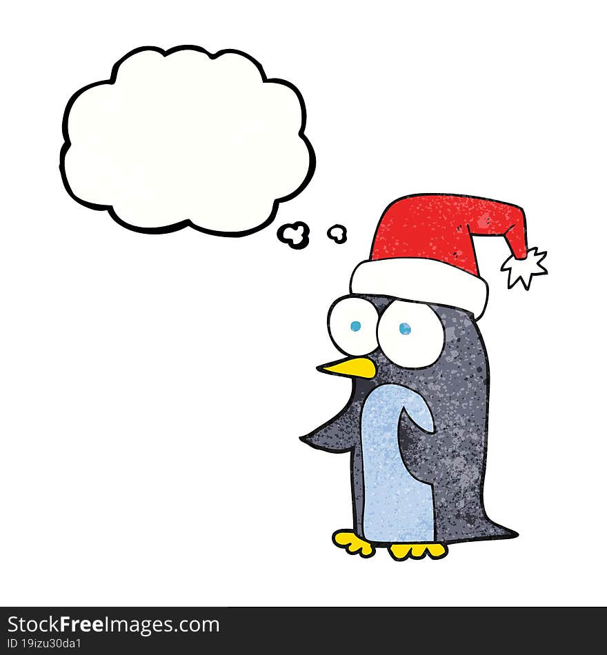 thought bubble textured cartoon christmas penguin