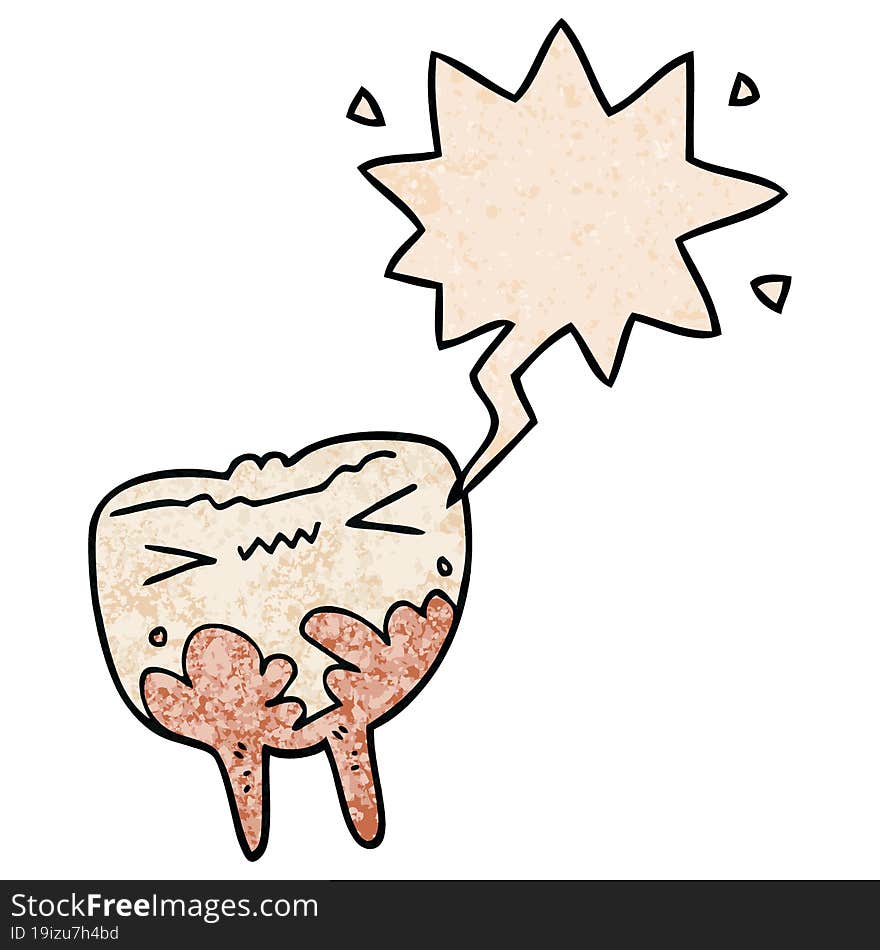 cartoon bad tooth and speech bubble in retro texture style