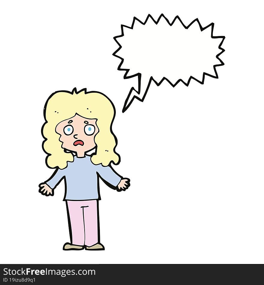 cartoon worried woman with speech bubble