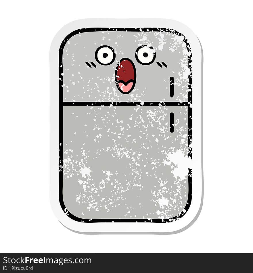 distressed sticker of a cute cartoon fridge freezer