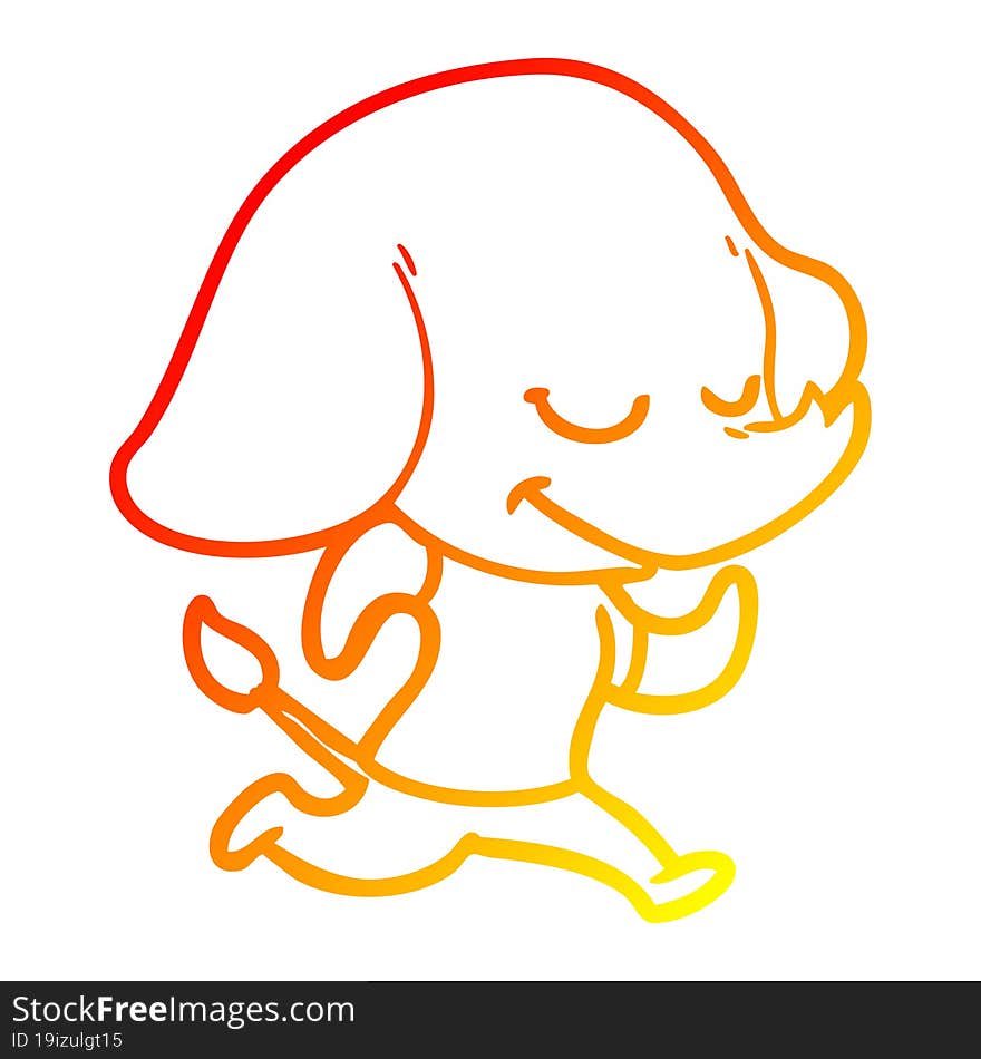 warm gradient line drawing cartoon smiling elephant running