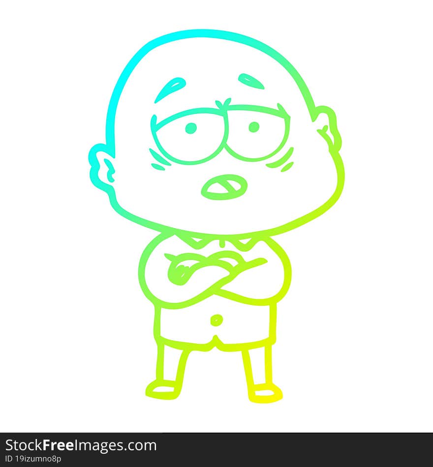 cold gradient line drawing cartoon tired bald man