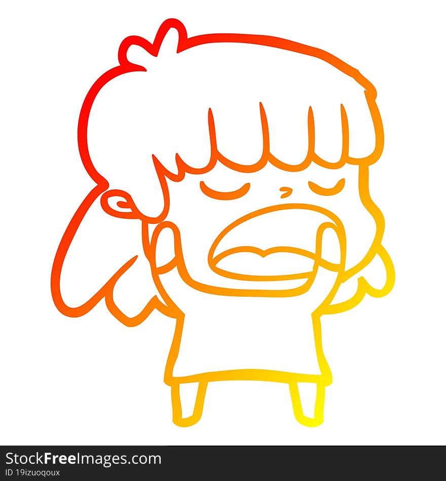 warm gradient line drawing of a cartoon woman talking loudly