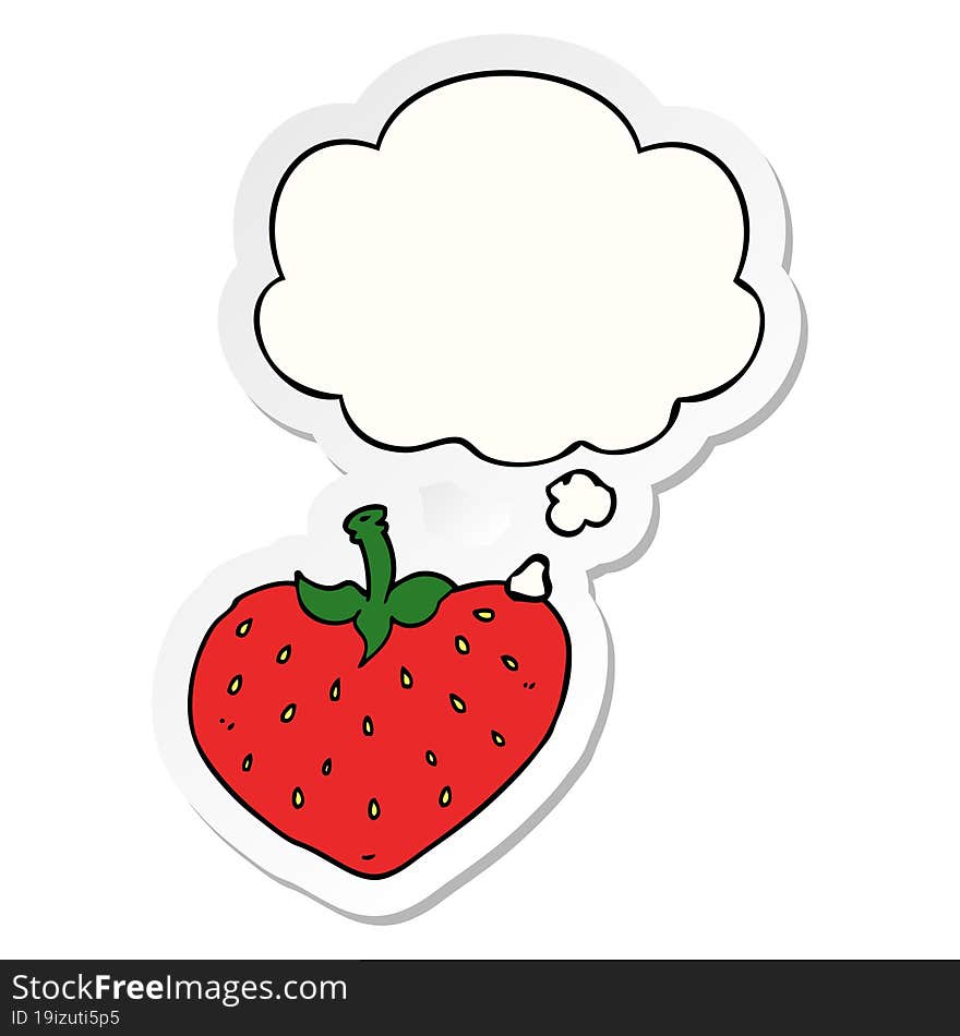 Cartoon Strawberry And Thought Bubble As A Printed Sticker