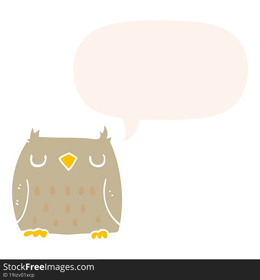 cute cartoon owl and speech bubble in retro style