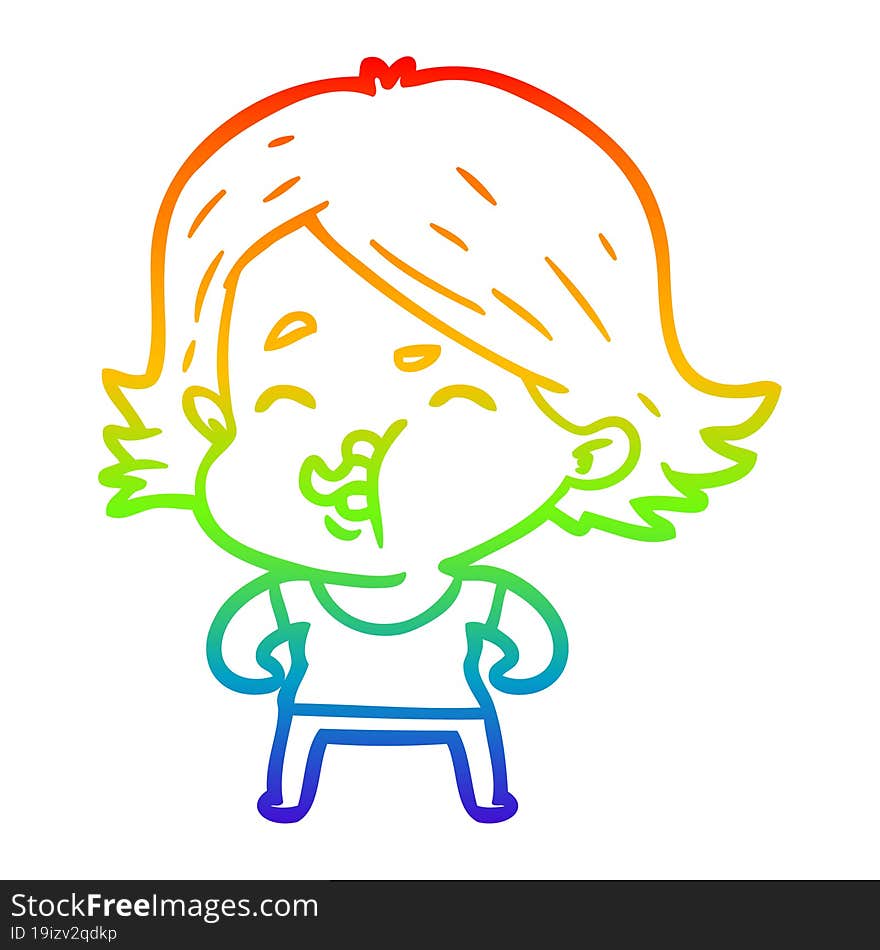 rainbow gradient line drawing cartoon girl pulling face