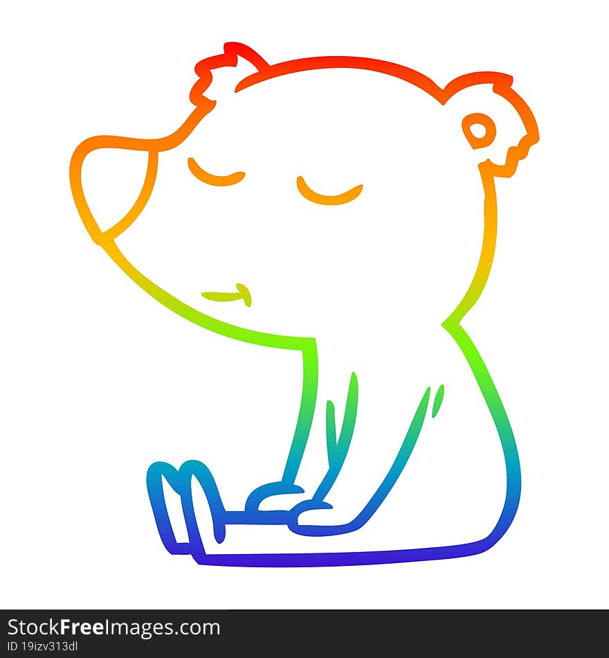 rainbow gradient line drawing happy cartoon bear sitting