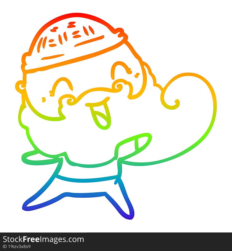 rainbow gradient line drawing happy man with beard and winter hat