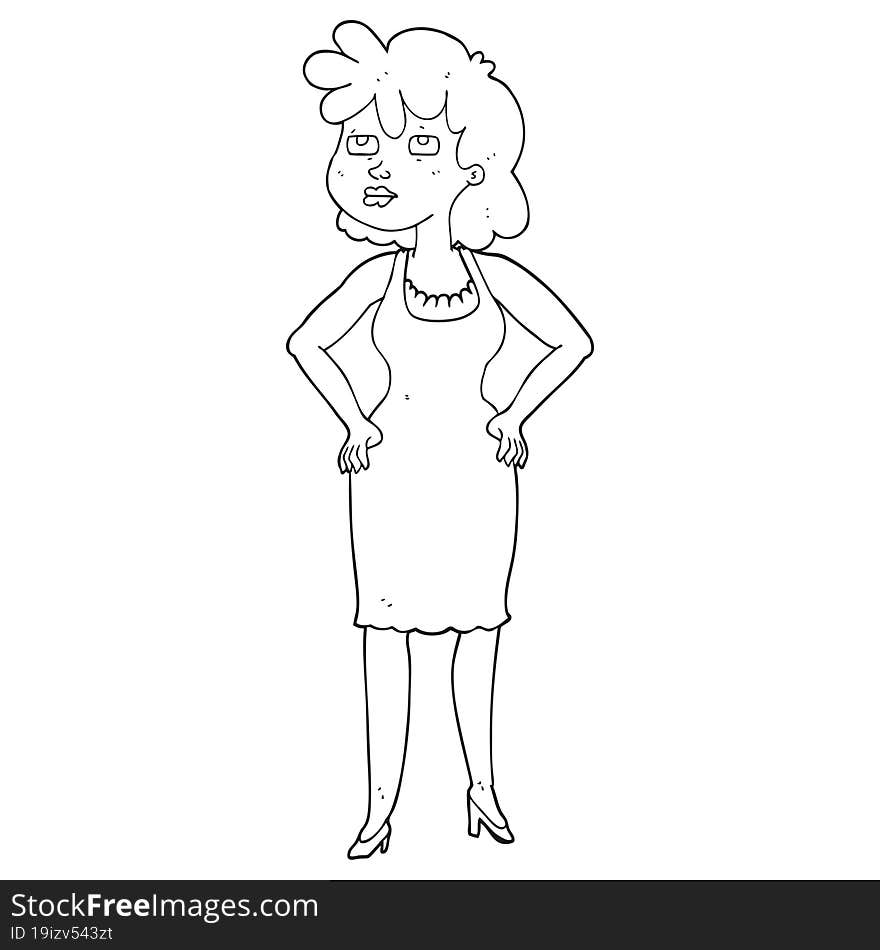 black and white cartoon annoyed woman