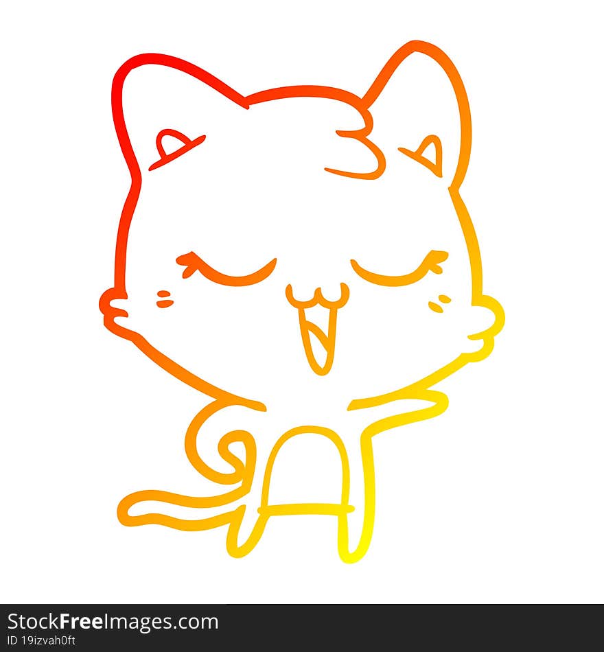 warm gradient line drawing happy cartoon cat