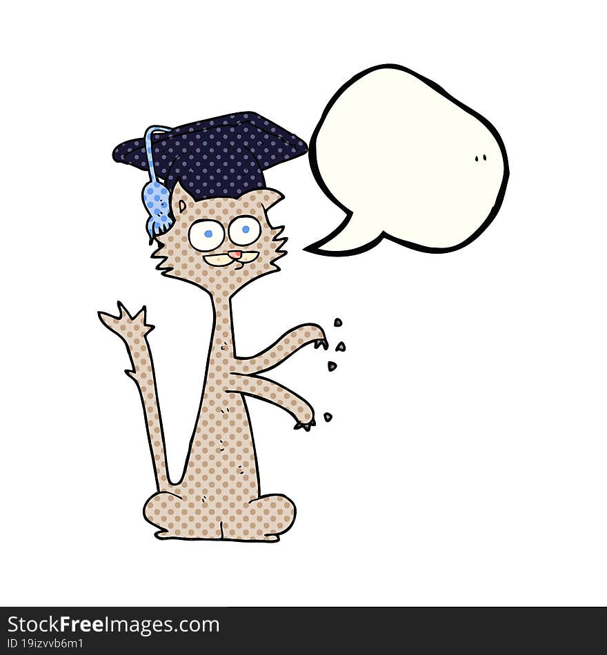 comic book speech bubble cartoon cat with graduation cap