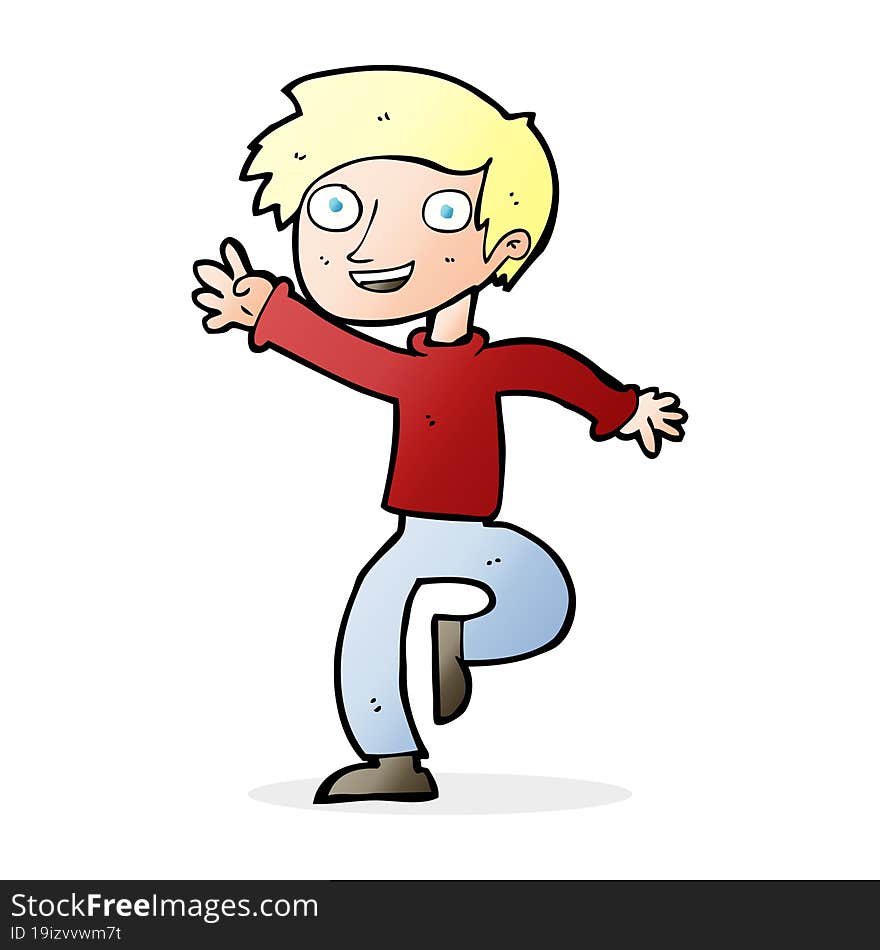 cartoon excited boy dancing