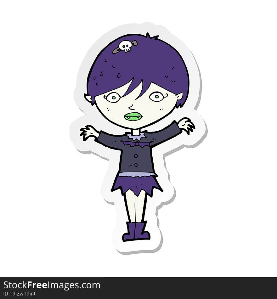 Sticker Of A Cartoon Waving Vampire Girl