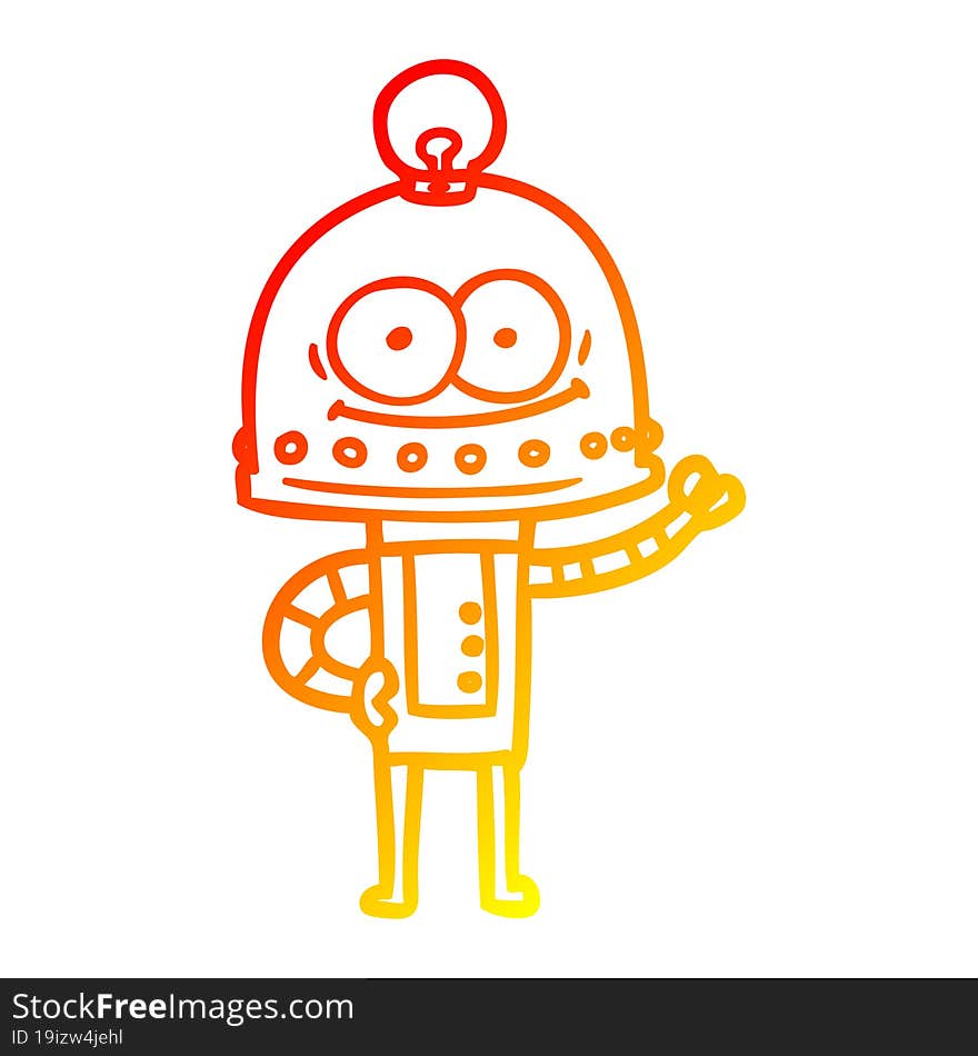 warm gradient line drawing of a happy carton robot with light bulb