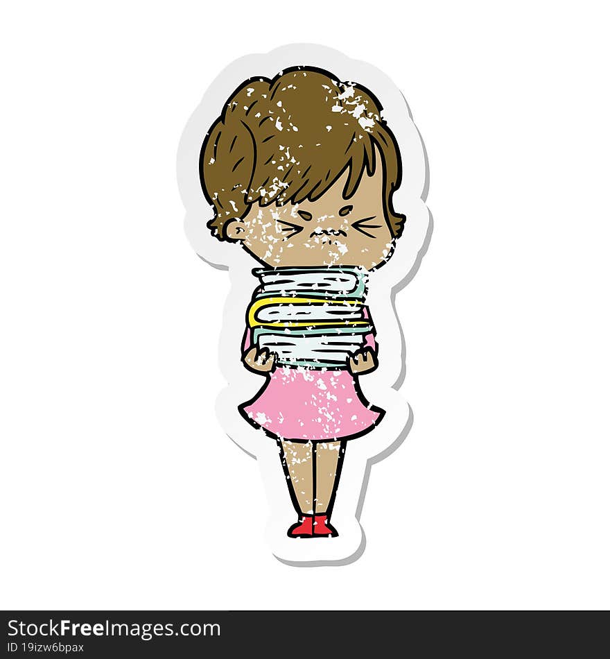 Distressed Sticker Of A Cartoon Frustrated Woman