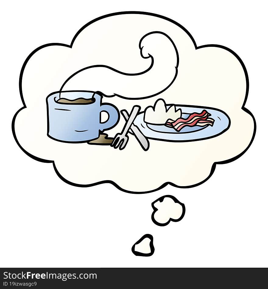 cartoon breakfast with thought bubble in smooth gradient style