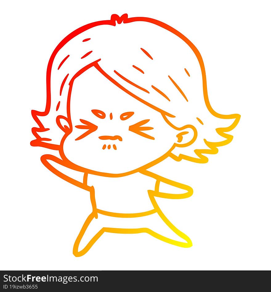 warm gradient line drawing of a cartoon angry girl