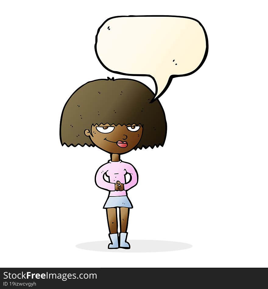 cartoon sly woman with speech bubble