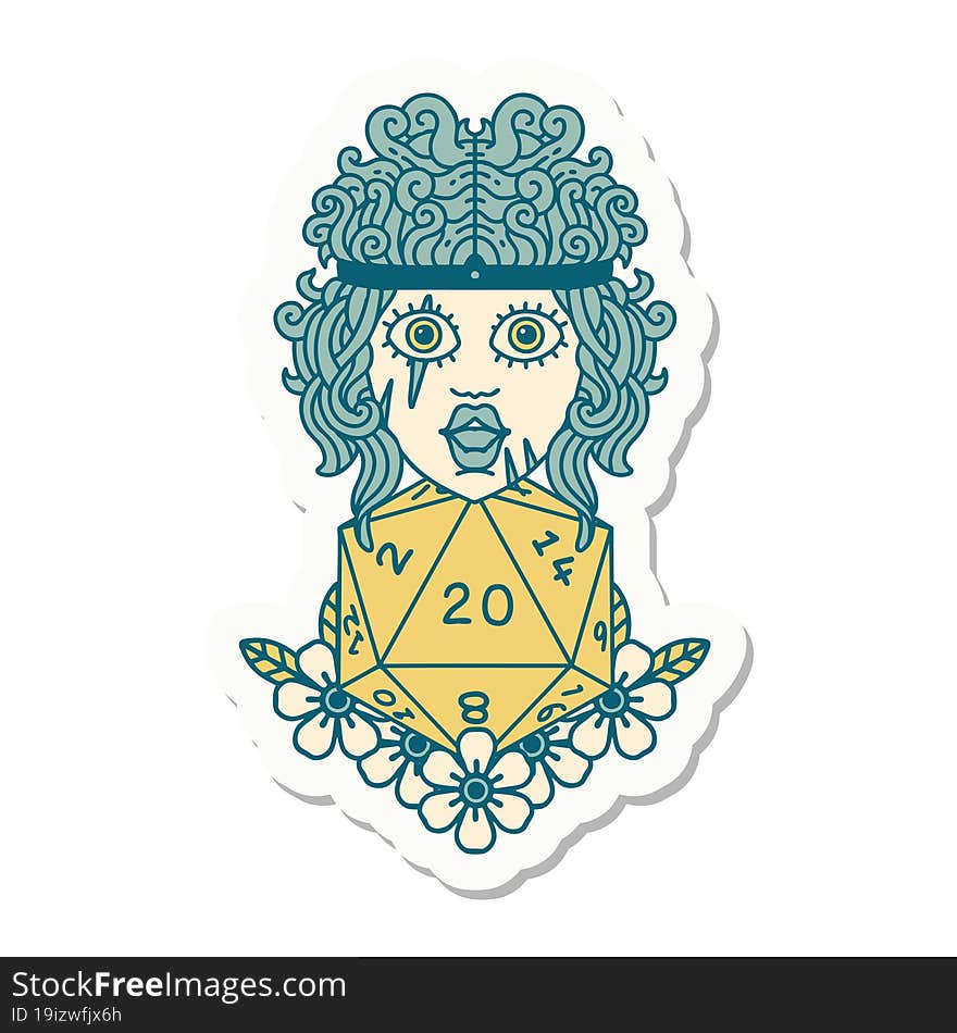 Human Barbarian With Natural Twenty Dice Roll Sticker