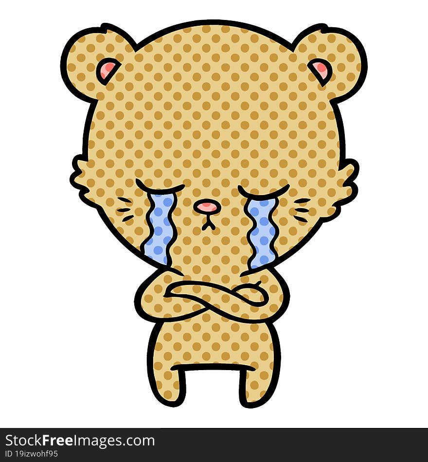 crying cartoon bear with folded arms. crying cartoon bear with folded arms