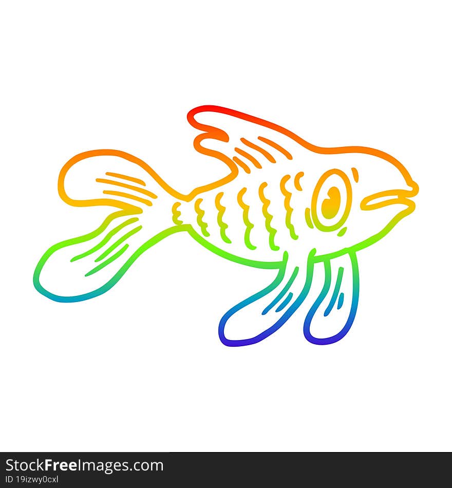 Rainbow Gradient Line Drawing Cartoon Fish