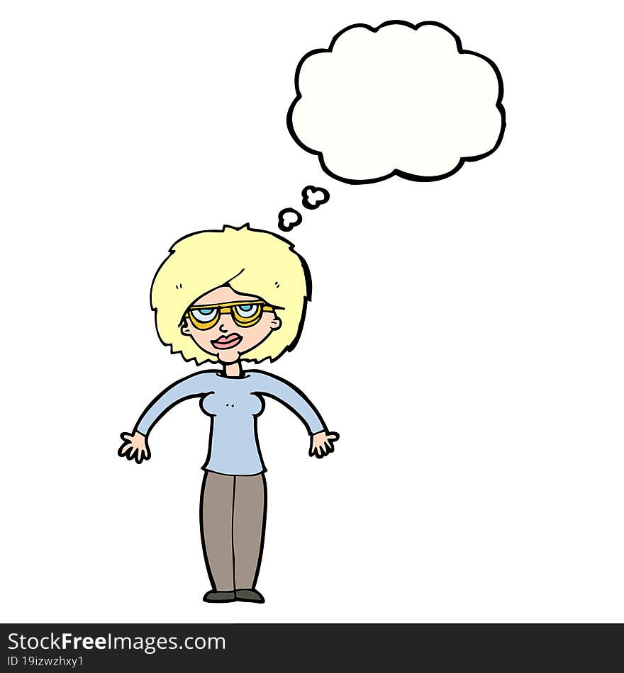 Cartoon Woman Shrugging Shoulders With Thought Bubble