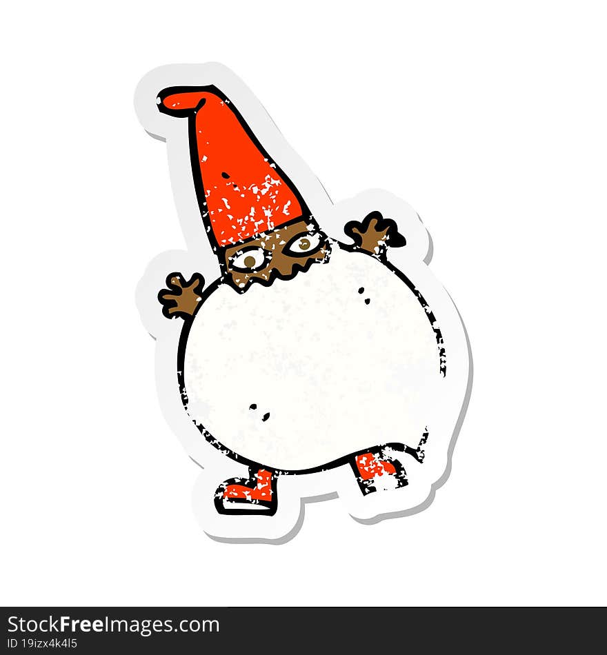 Retro Distressed Sticker Of A Cartoon Tiny Santa