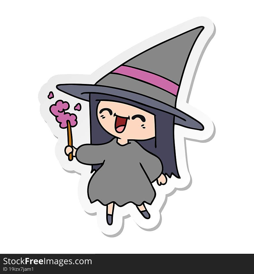 sticker cartoon of cute kawaii witch