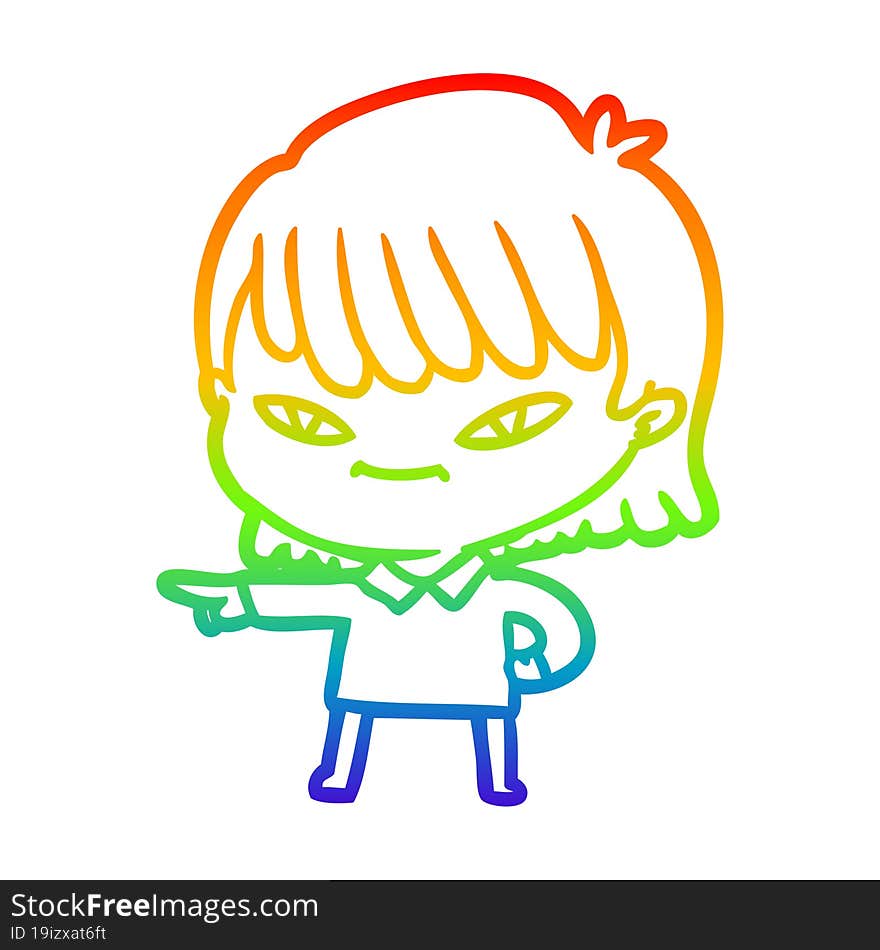 rainbow gradient line drawing cartoon pointing woman