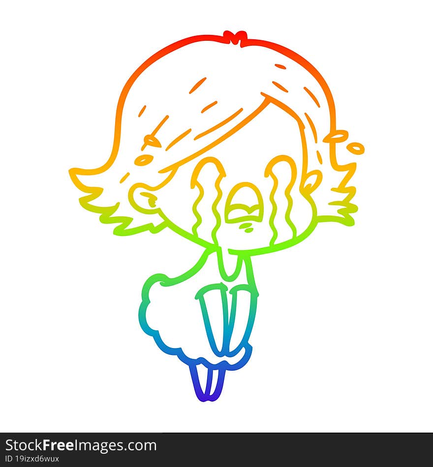 rainbow gradient line drawing of a cartoon woman crying