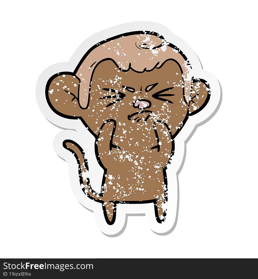 distressed sticker of a cartoon annoyed monkey