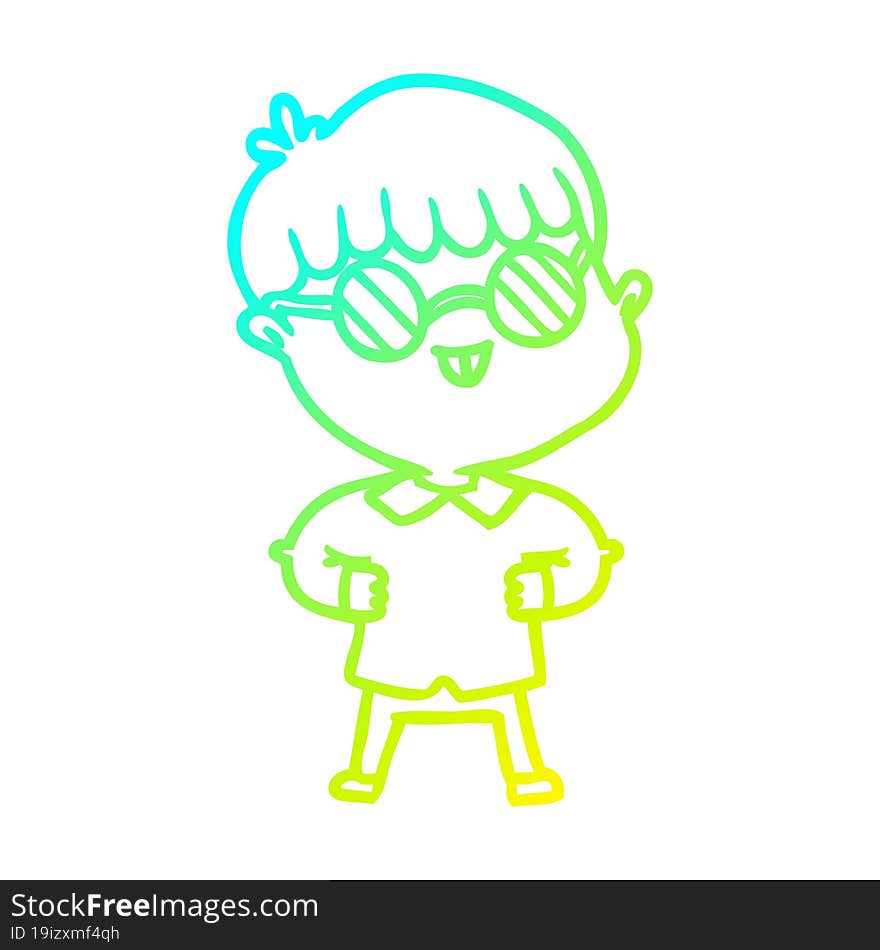 cold gradient line drawing cartoon boy wearing spectacles