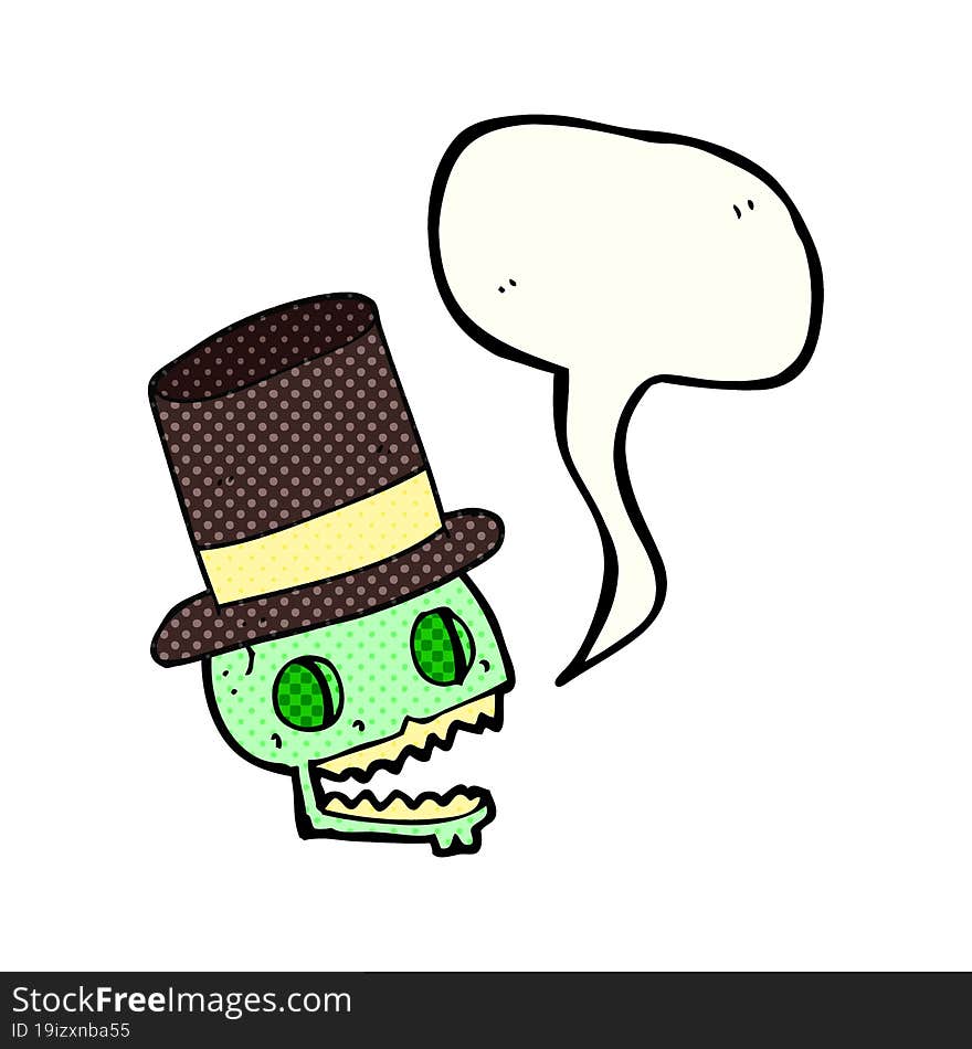 comic book speech bubble cartoon laughing skull in top hat