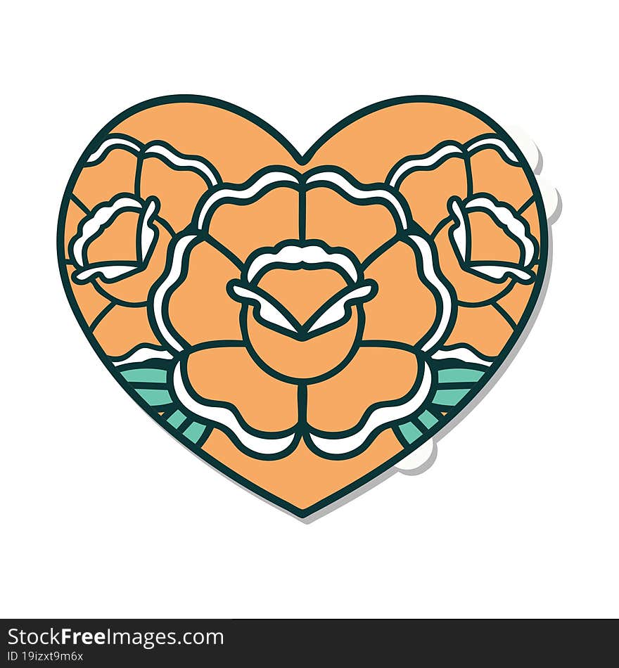 Tattoo Style Sticker Of A Heart And Flowers