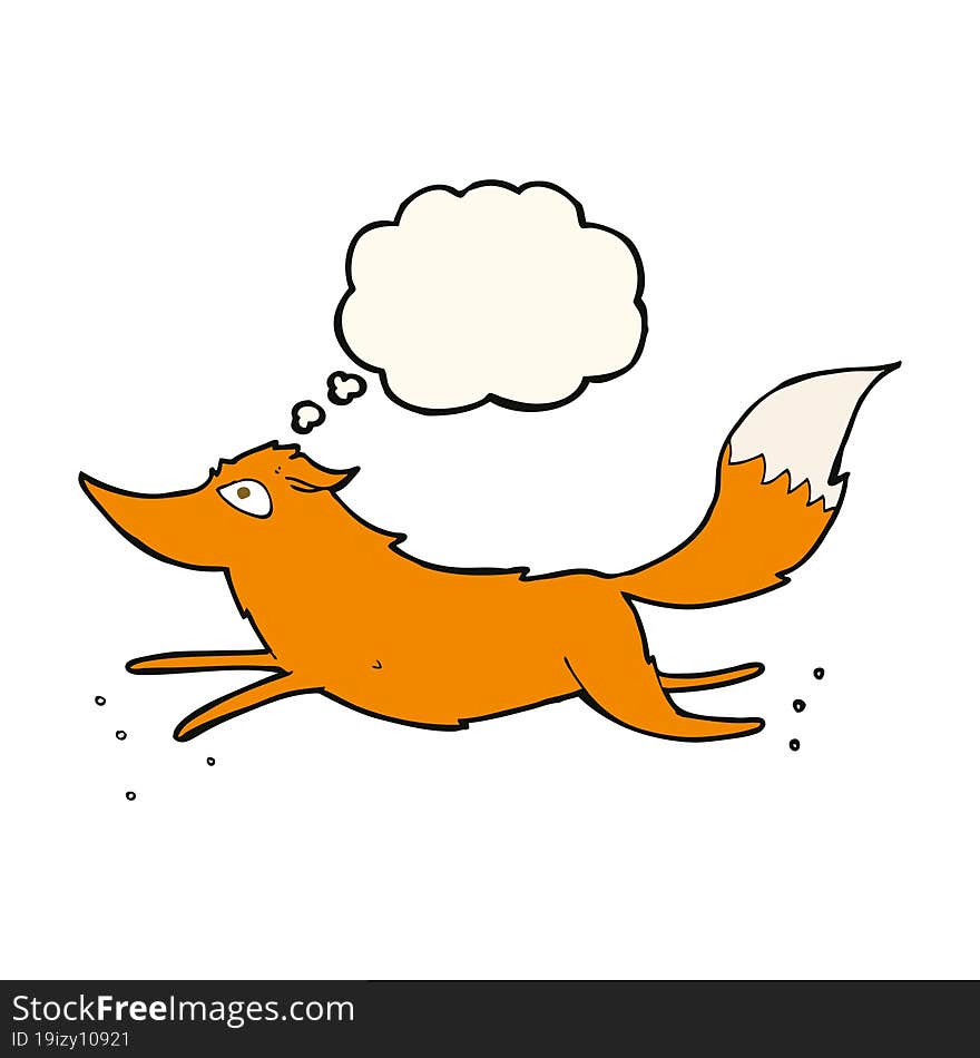 Cartoon Fox Running With Thought Bubble