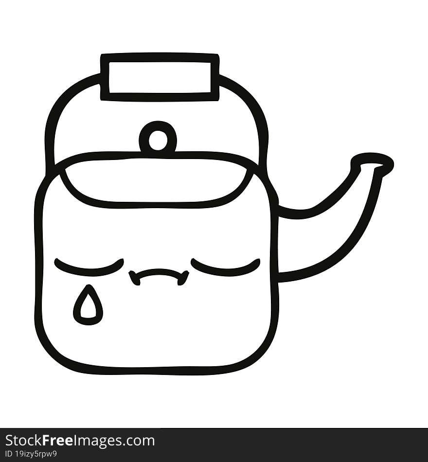 line drawing cartoon of a kettle. line drawing cartoon of a kettle