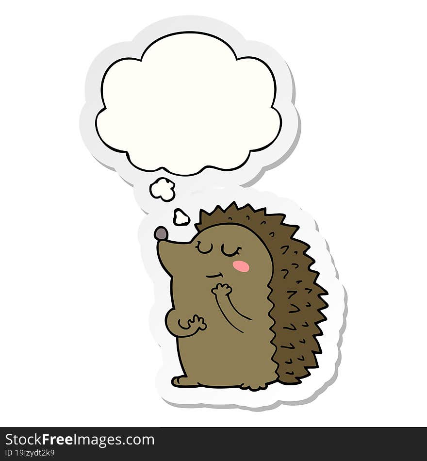 cute cartoon hedgehog and thought bubble as a printed sticker