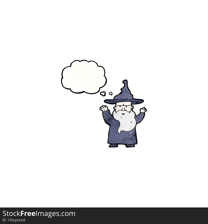 cartoon wizard with thought bubble