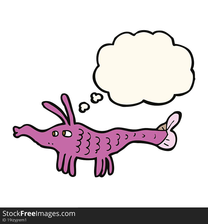 cartoon shrimp with thought bubble