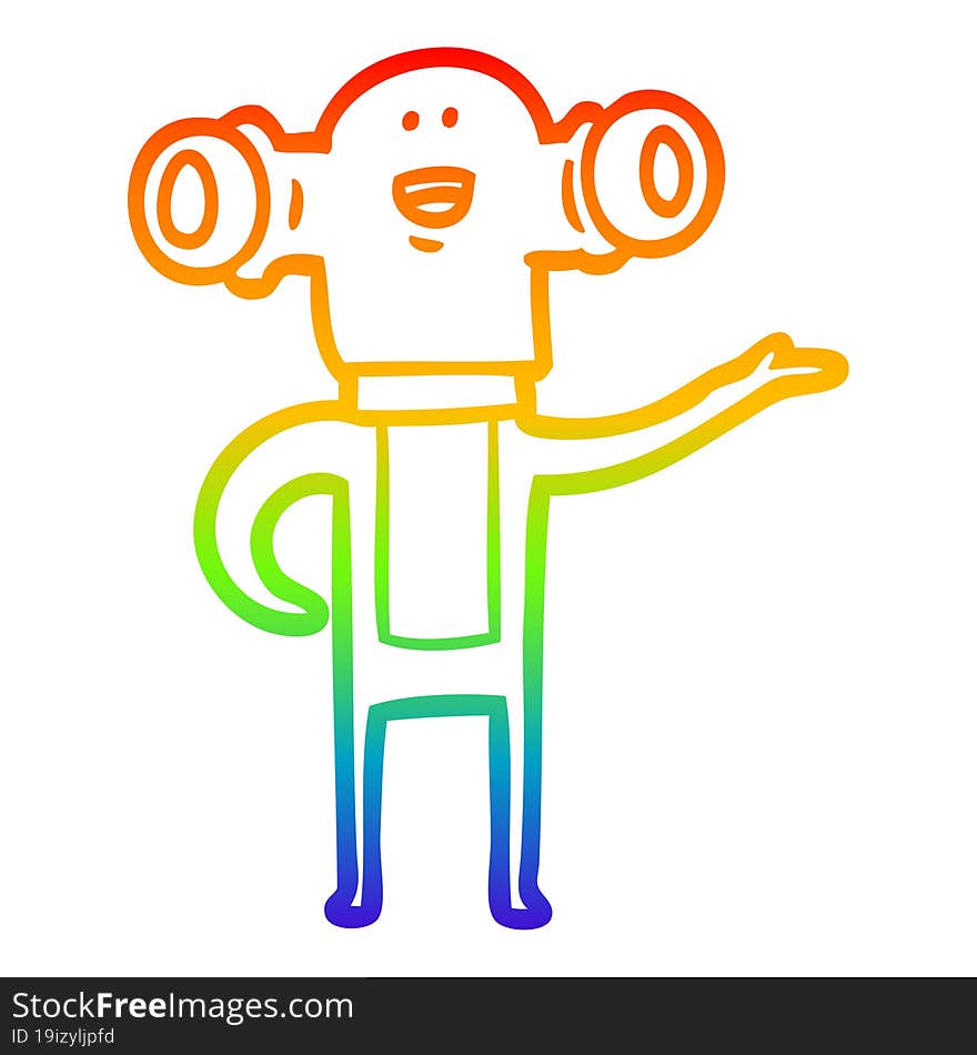 rainbow gradient line drawing friendly cartoon alien gesturing