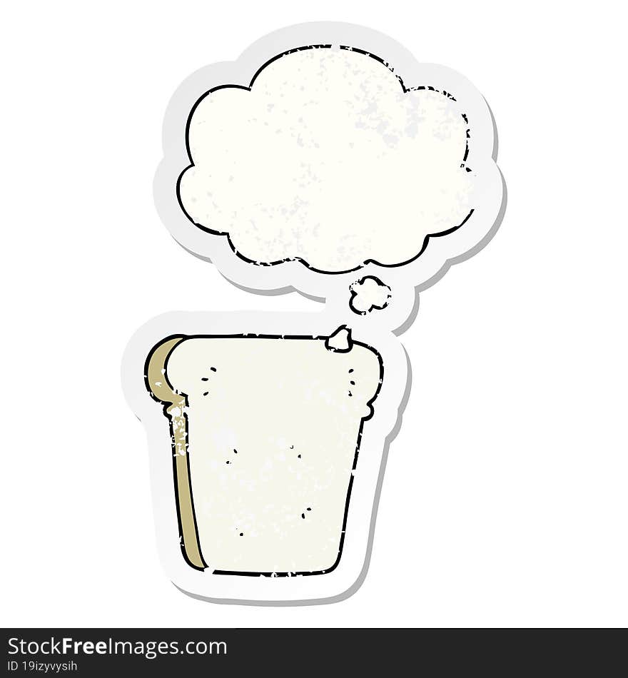 cartoon slice of bread with thought bubble as a distressed worn sticker