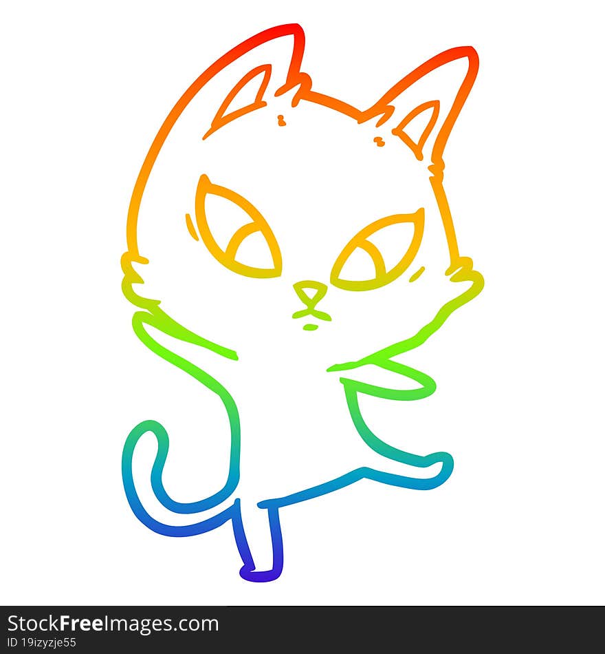 rainbow gradient line drawing of a confused cartoon cat