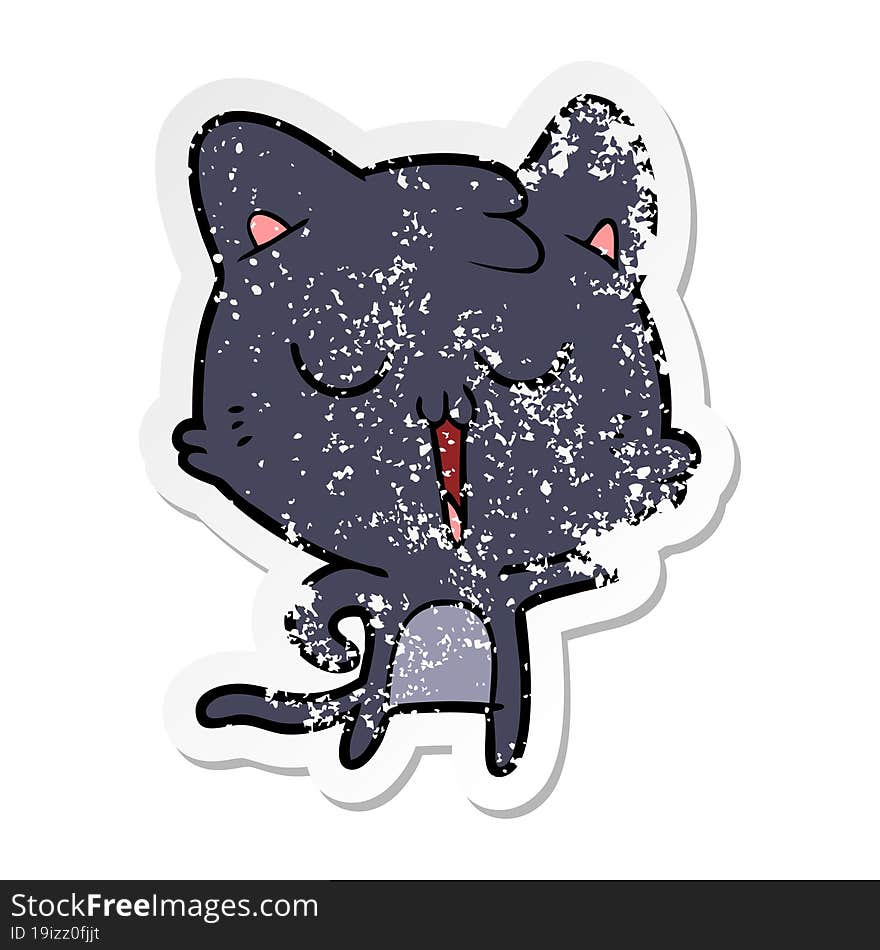 Distressed Sticker Of A Cartoon Cat Singing