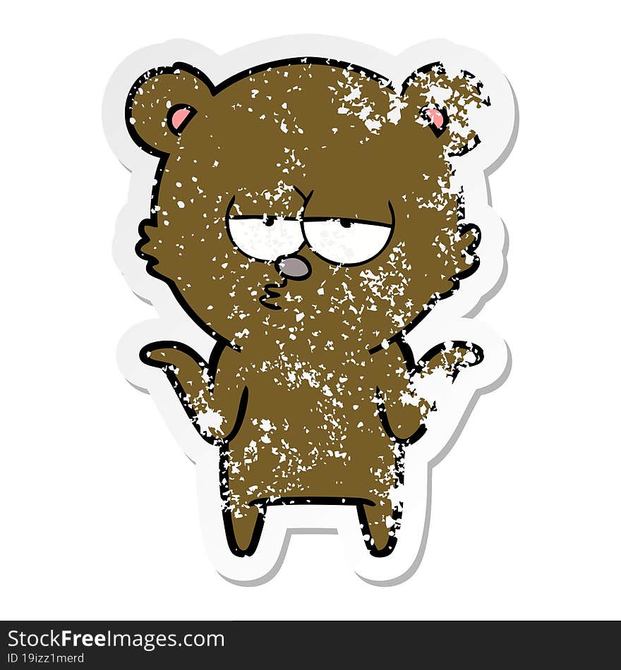 Distressed Sticker Of A Bored Bear Cartoon Shrugging