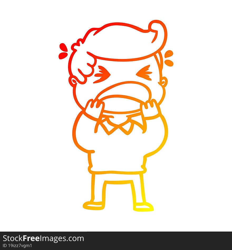 warm gradient line drawing of a cartoon shouting man