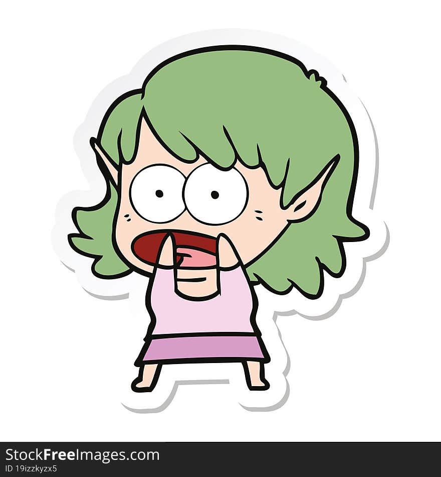 sticker of a cartoon shocked elf girl