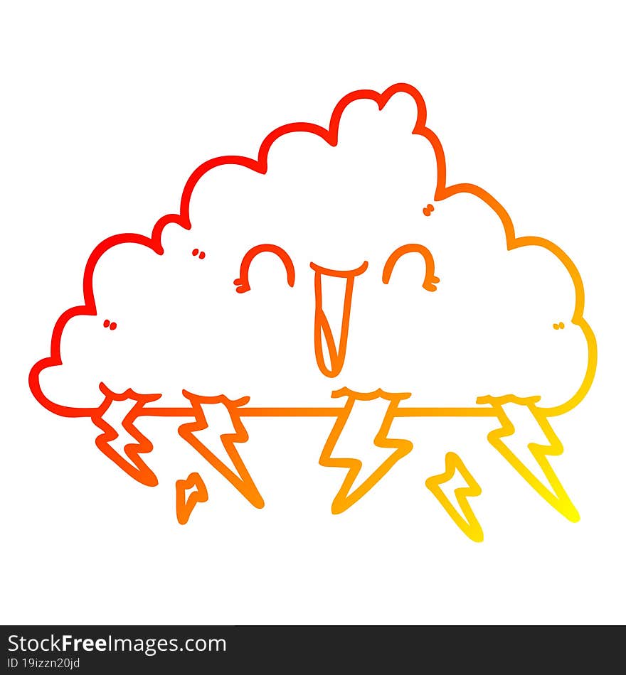 warm gradient line drawing cartoon thundercloud