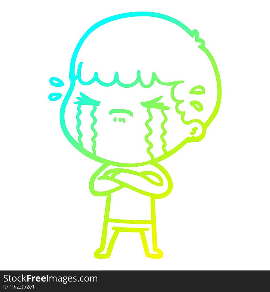 cold gradient line drawing cartoon man crying